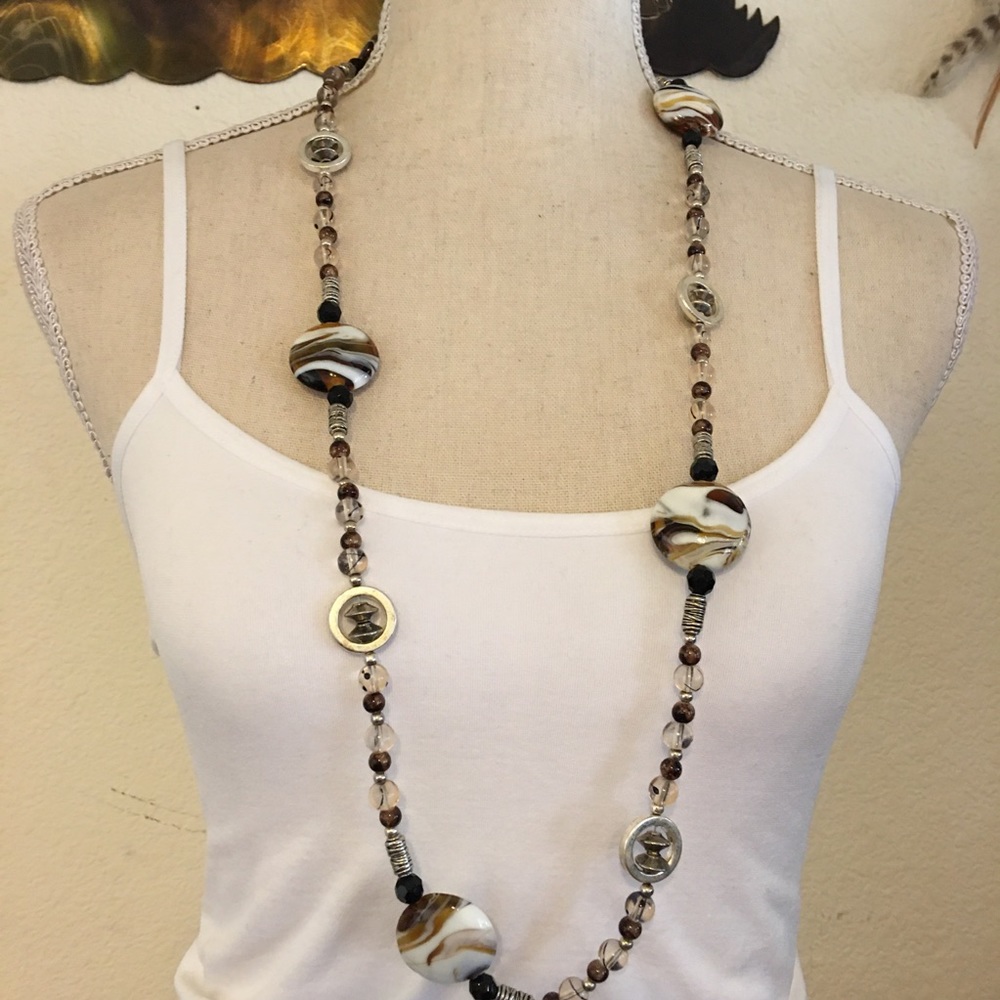 Gorgeous handmade marbled glass bead long necklace